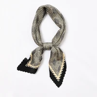 fashion black dot small square crinkle silk scarf for women crumple neck wear pleated handkerchief foulard femme bandan 5555cm