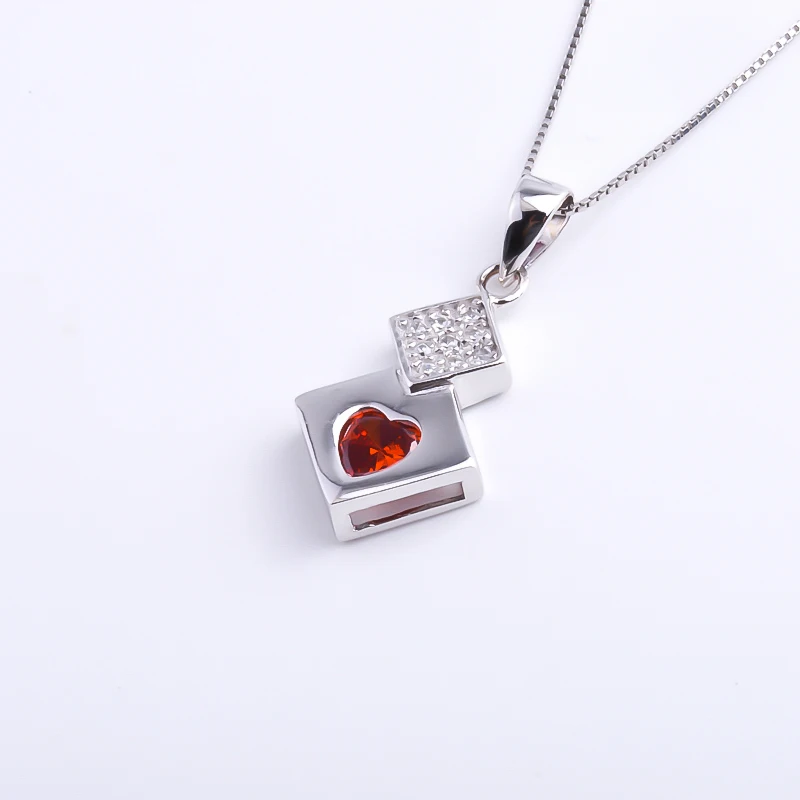 

925 Sterling Silver Zircon Heart Double Square Chian Necklaces For Women Geometry Heart Pendants Party Fashion Jewelry