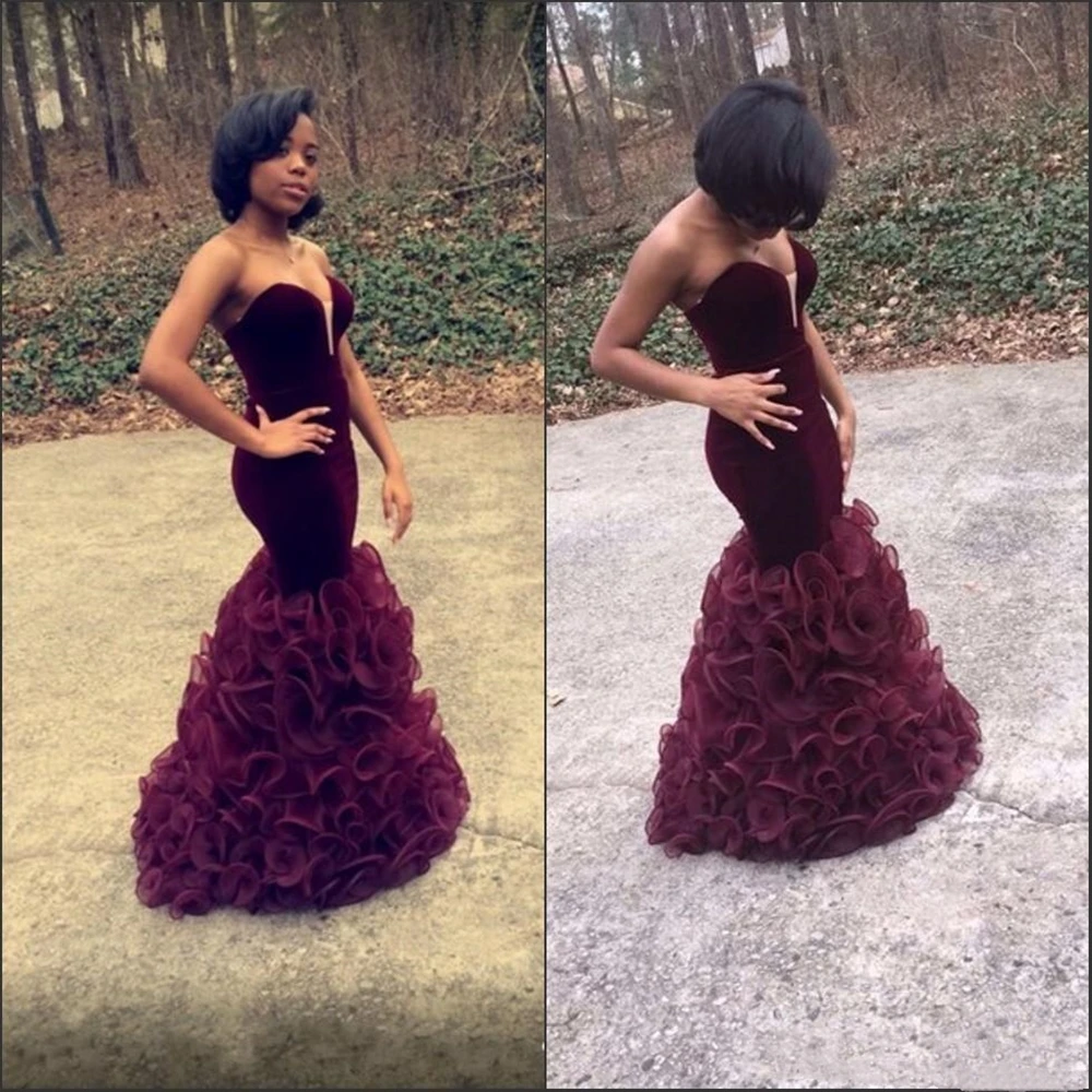 2020 винные Выпускные платья в африканском стиле с юбкой годе Aso Ebi Valvet Милая юбка