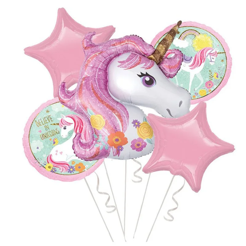 

5 Pieces/unicorn Set Birthday Balloon Children's Dream Unicorn Aluminum Foil Helium Balloon Party Wedding Decoration Toy
