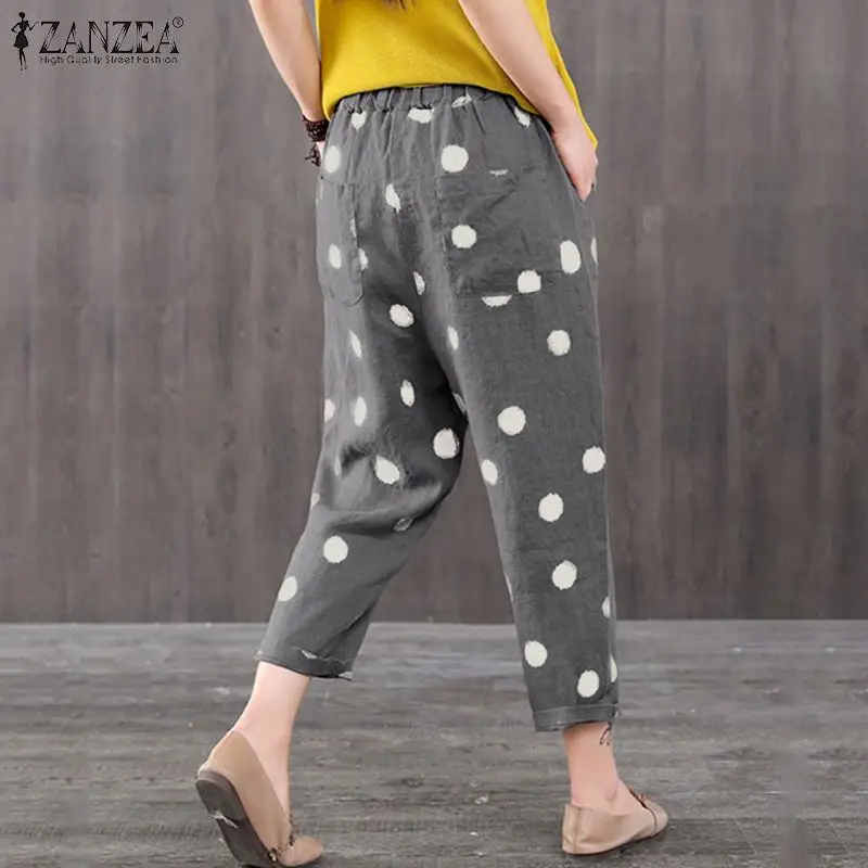 ZANZEA женские повседневные брюки с эластичной резинкой на талии Штаны-шаровары в горошек большие размеры уличная одежда спортивные брюки Pantalones Mujer