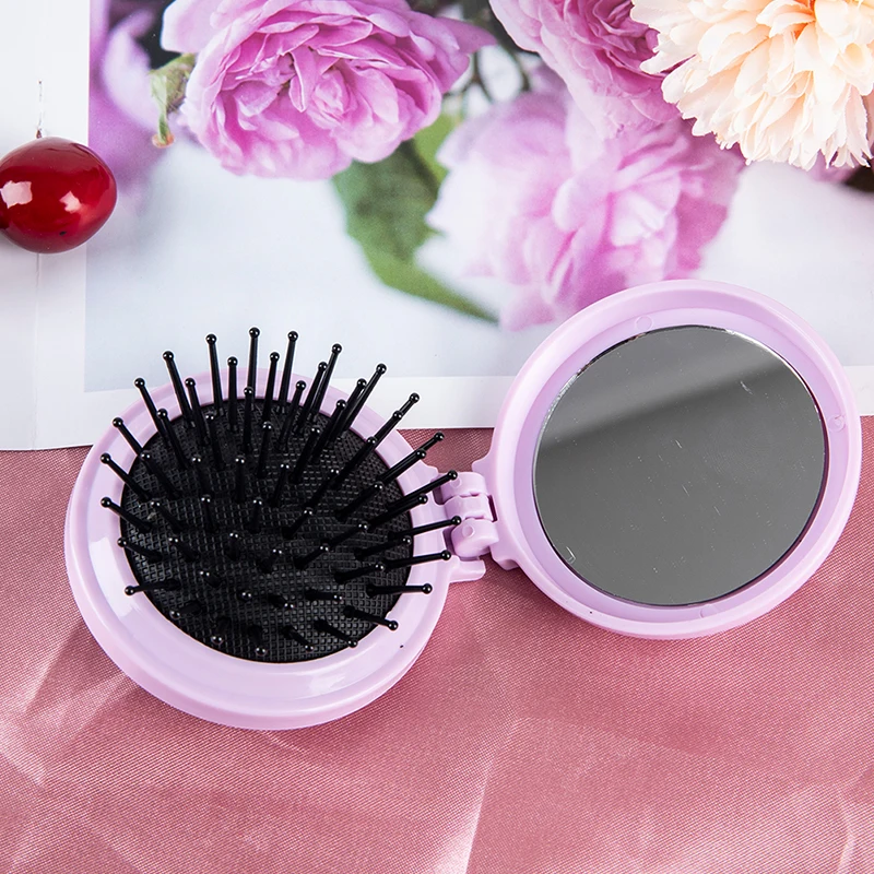 

1pc Silicone Single-Sided Portable Makeup Mirror With Comb Folding Round Mirror