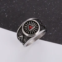 retro punk religious style red zircon inlaid masonic ring mens high quality metal amulet jewelry