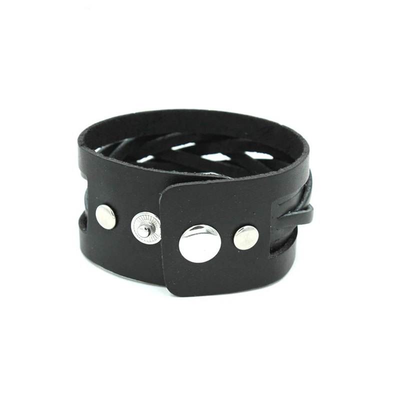 New Black Color Genuine Leather Handmade Weave Punk Wide Cuff Bracelets&ampBangles Women Men Jewelry Accessorie Wristband | Украшения и