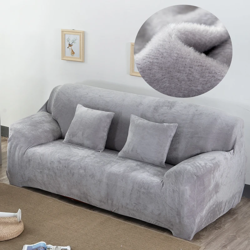 

Plush Fabric Sofa Cover Velvet Cloth Thick Slipcovers Keep Warm Sofa Covers Funiture Protector Polyester Dust-proof Solid Gray