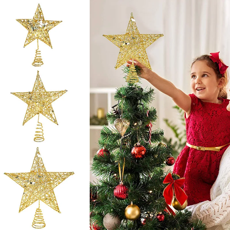 

1 шт. блестящая металлическая звезда Ornamnet для рождественской елки Топпер звезда декорации рождественские вечерние украшения Золотой Сереб...