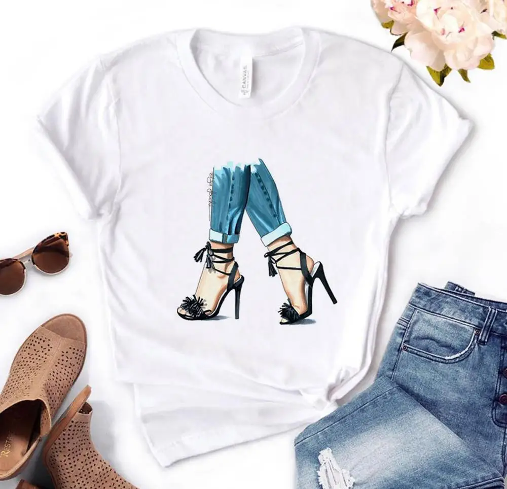 Летняя Повседневная забавная футболка подарок для леди Yong топ высокая обувь
