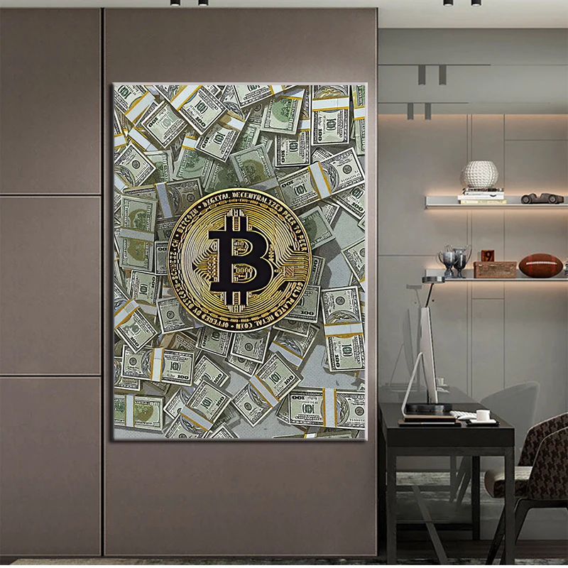 

Vintage Golden Bitcoin Canvas Dollar Money Wall Art Painting Nordic Home Decor Poster and Prints Decor Wall Picture Cuadros