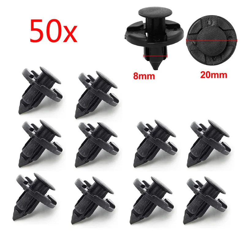 

Hot sale 50Pcs Car Fastener fit 8mm Dia Hole Black Push Retainer Rivets Clips for Automobile Door Bumper Fender Cover Trim Clip