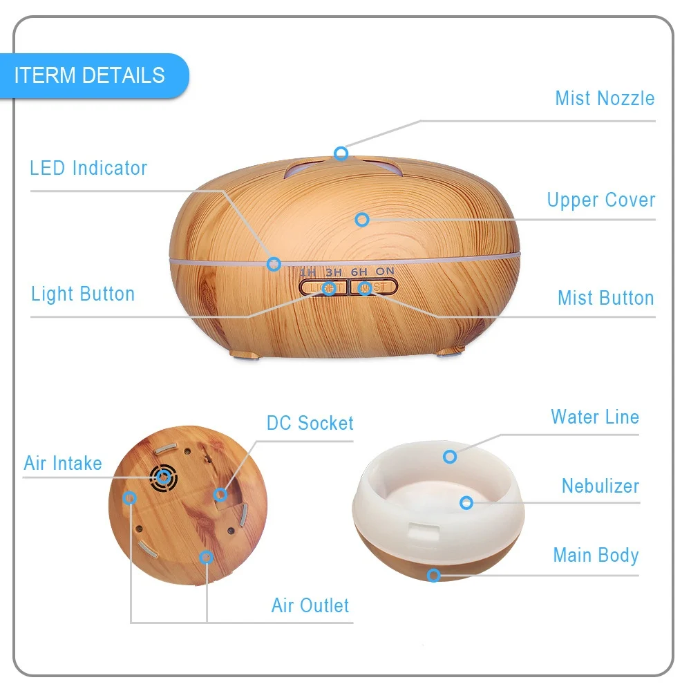 

Aroma Oil Diffuser Electric Air Humidifier with 7 Color Changing LED Light Ultrasonic Cool Mist Maker Essential Oil Diffuser