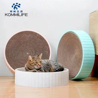 kommilief round cat scratcher board bed corrugated paper cat scratcher cushion toys for cats replaceable cardboard cat bed
