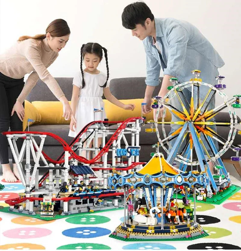 Парк развлечений большие американские горки колесо обозрения карусель кирпичи