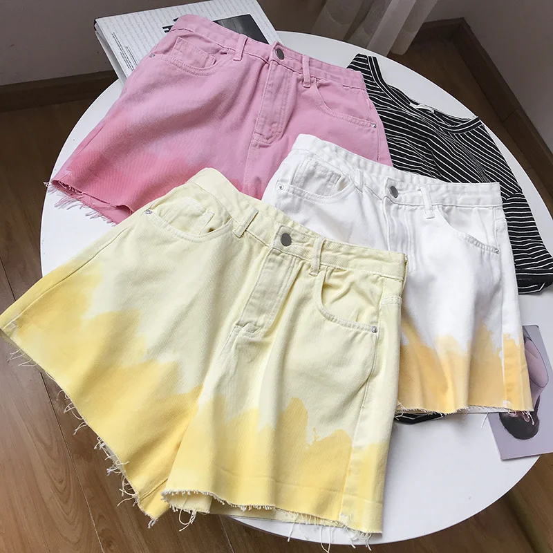 

Shorts Women Summer Ulzzang Fashion Wide Leg Tassel High Waist Retro Pocket Gradient Kawaii Casual Students Comfortable Baggy