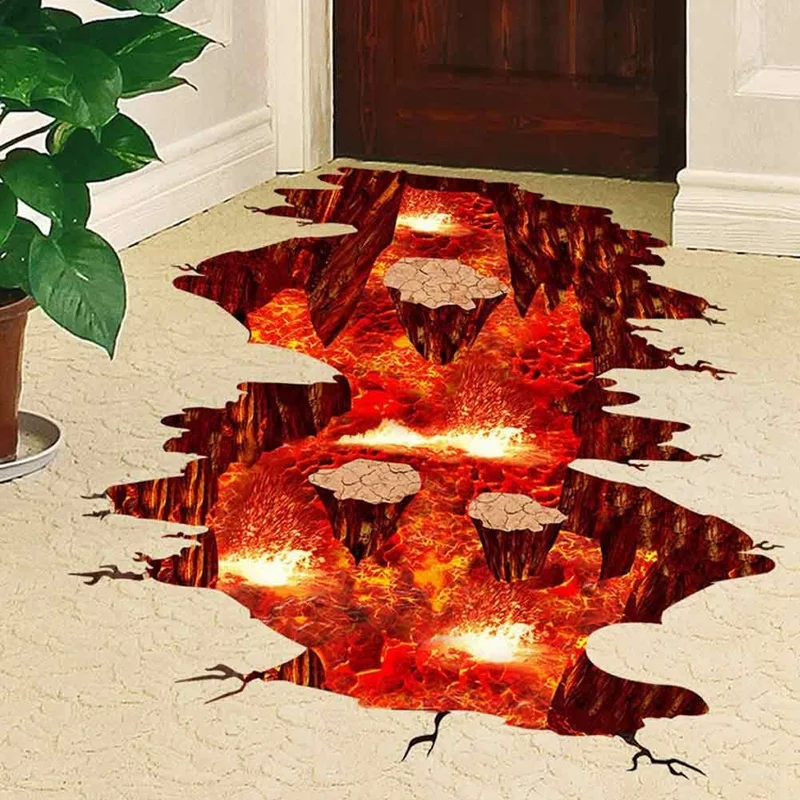 Creative 3D Space Wall Decals Removable PVC ic Floor Flame and Lava Stickers Murals Wallpaper Art Decor | Дом и сад