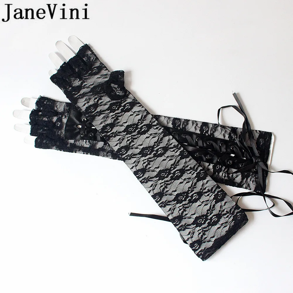 Черные женские длинные свадебные перчатки jaevini кружевные сексуальные вечерние