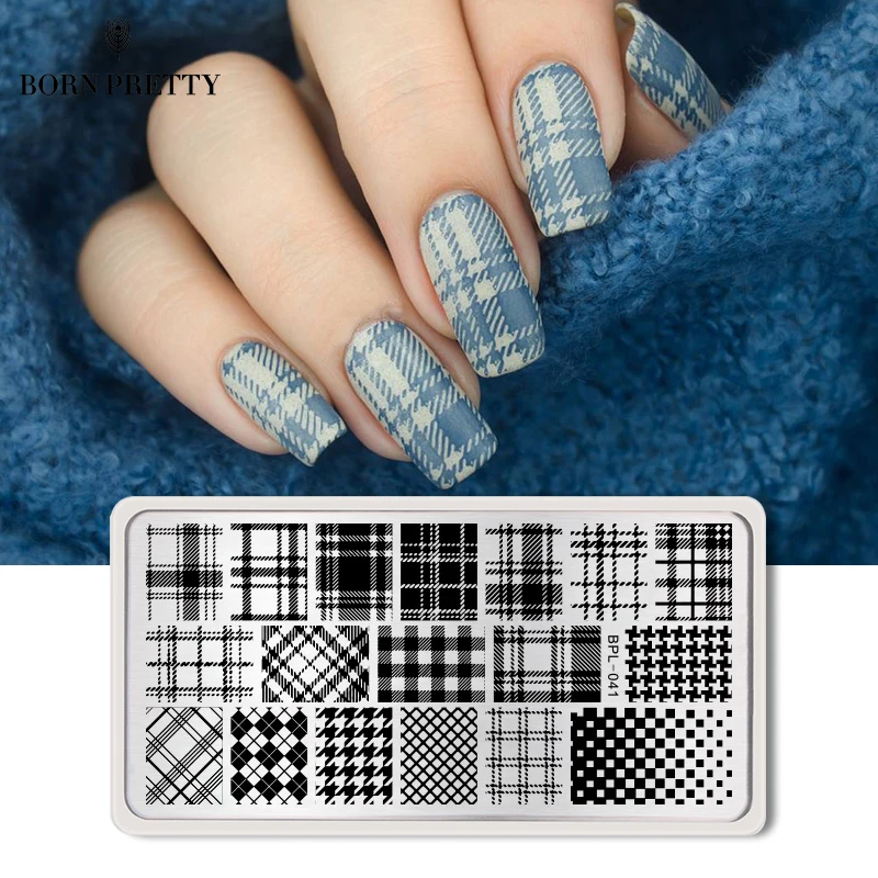 Born pretty 12*6 см Прямоугольник Ногтей Штамп Шаблон Проверяется Дизайн Плиты Изображения L041