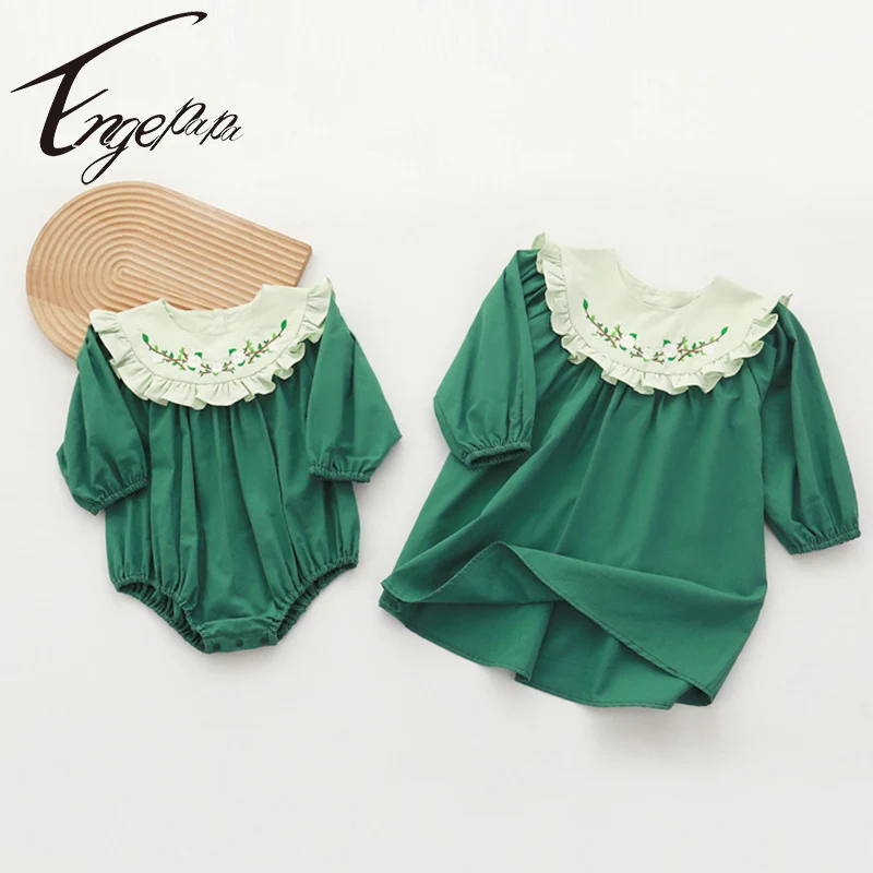 

Новинка, одежда для сестер, хлопковый комбинезон для маленьких девочек, комплект цветочного платья, одежда для маленьких девочек, подходящи...