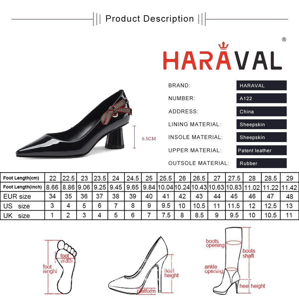 

HARAVAL Fashion Shoes Pumps Women High Thick Heels Patent Leather Pointed Toe White Black Red Butterfly-Knot Spring Autumn A122