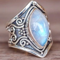 2021 vintage moonstone rings punk hip hop engagement female ring for women men ancient silver color jewelry christmas gifts kpop