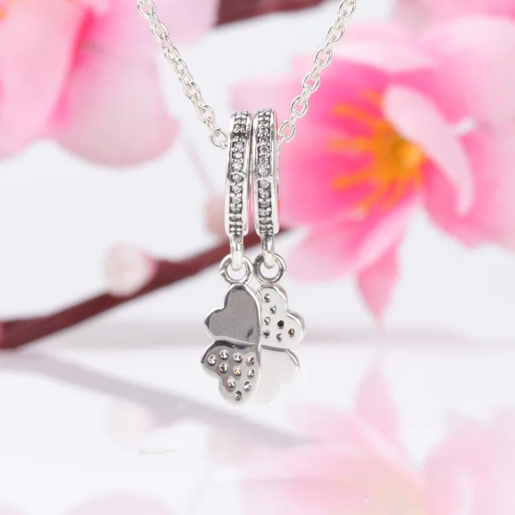 

Женский браслет и ожерелье из серебра 925 пробы, с листком клевера