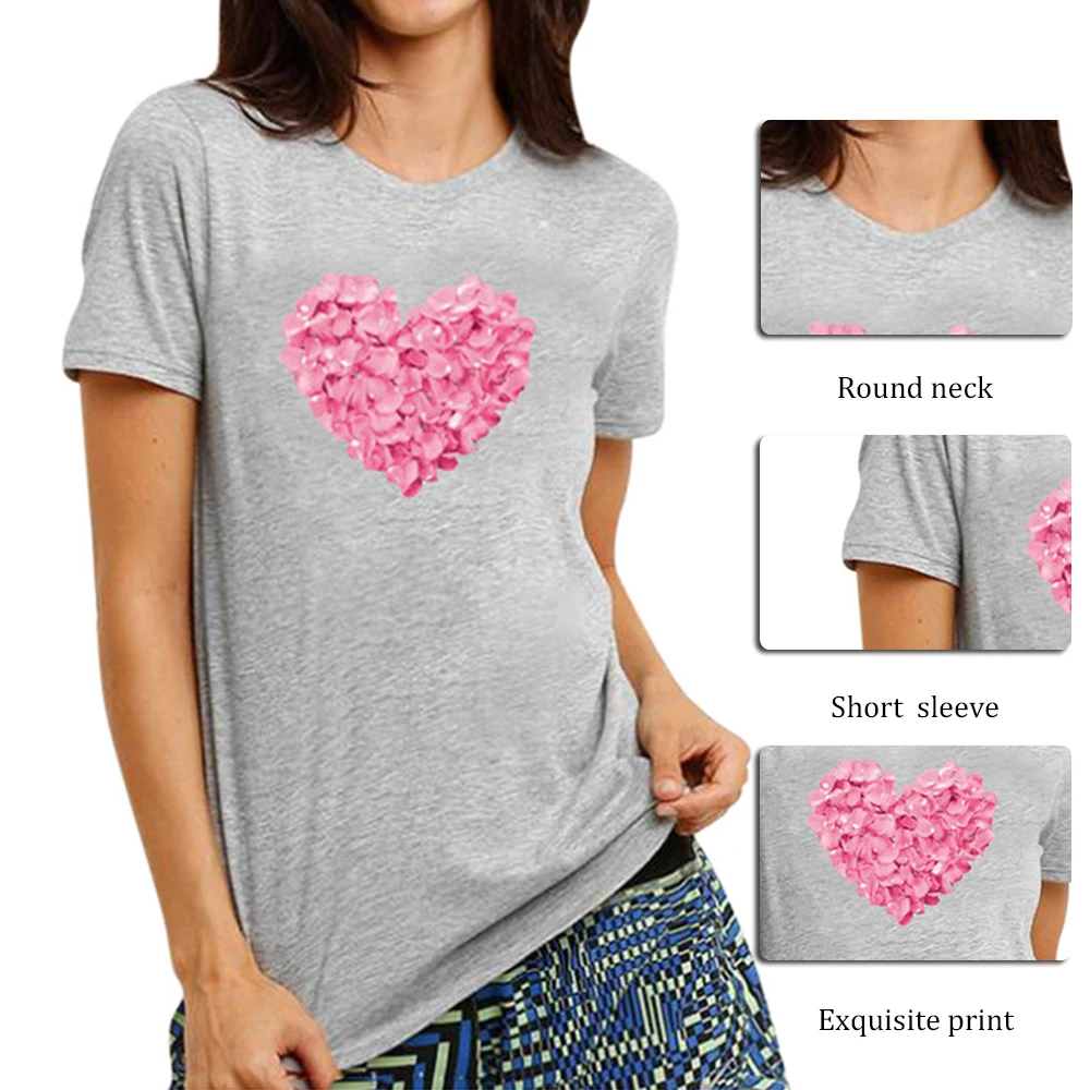 

Fashion T-shirt Women Tops Casual Short Sleeve Love Print Looes Valentine's Day T-shirt Tops New Harajuku