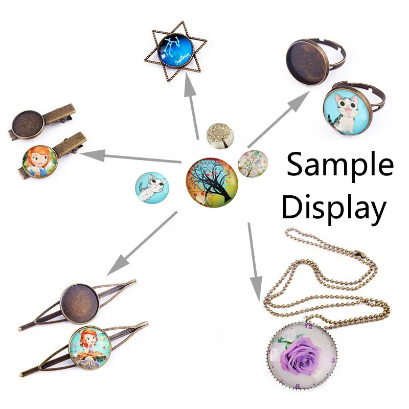 Ручная работа Круглый Фото стеклянный кабошон демонстрация плоская задняя