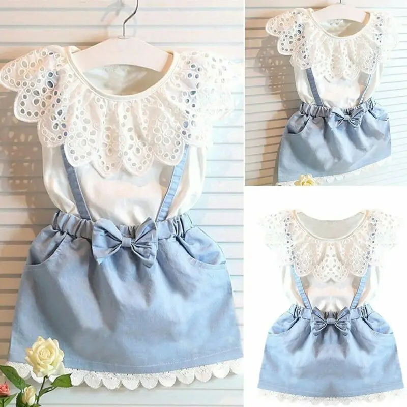 2 шт./комплект летняя Кружевная футболка и юбка для девочек ясельного возраста