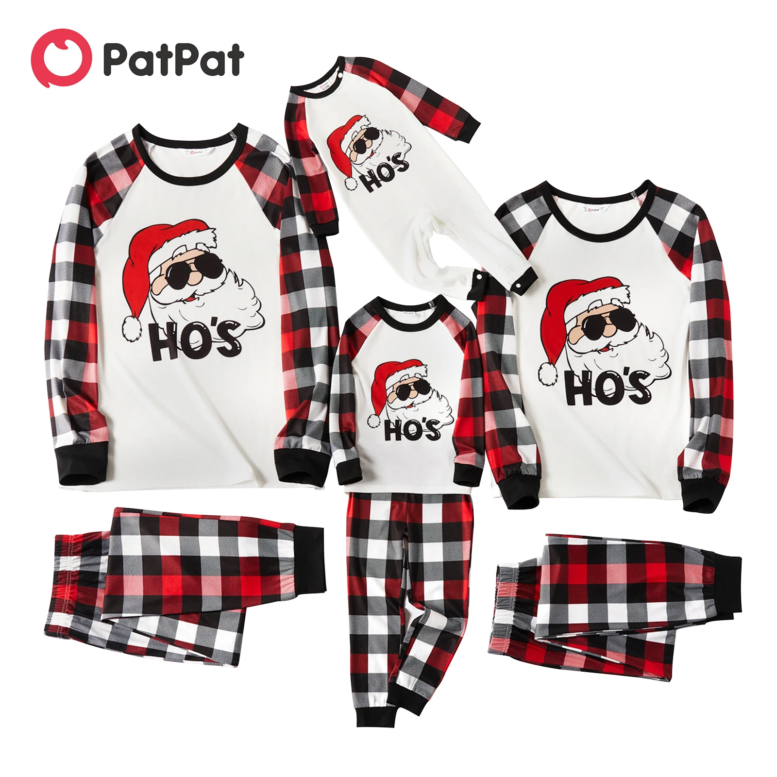 

PatPat Christmas Santa and Letter Print Family Matching Red Plaid Raglan Long-sleeve Pajamas Sets