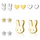 MC милый кролик 925 серебряные серьги для женщин Стерлинговое плата пирсинг серьги-гвоздики Сережки Мини чехол с изображением сердечка цветка милые Pendientes