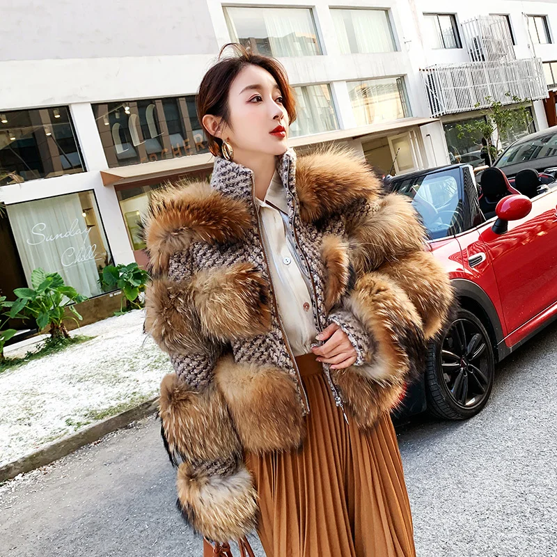 

SHZQ 2021 Natural Raccoon Fur Jacket Women Winter Coats Real Fur Outwear Thick Warm Outerwear Genuine Fur Clothing