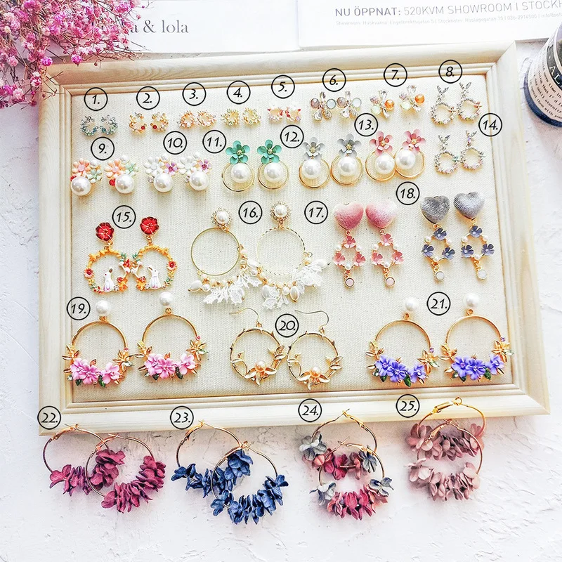 Корейские милые маленькие серьги для девочек стразы гирлянда цветы куртки