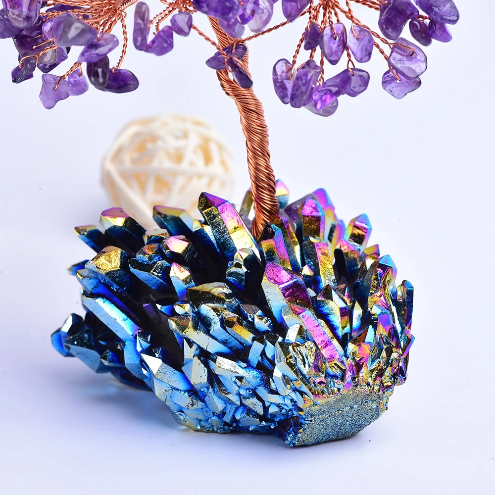 

Natural Crystal Tumbled Stones Tree of Life Ornament Reiki Healing Money Tree Feng Shui Gemstone Decoration