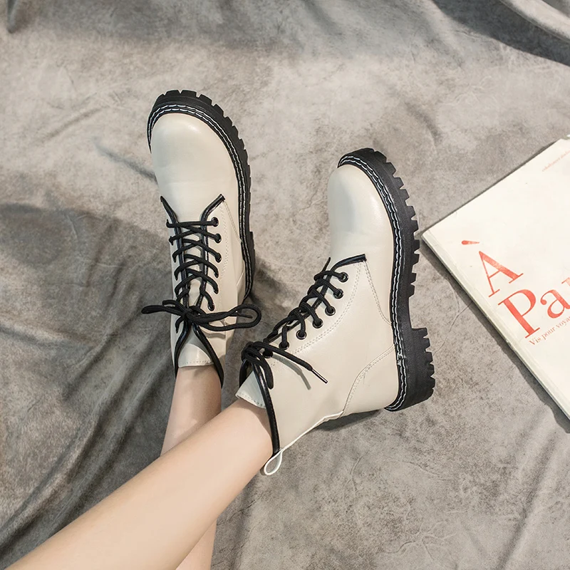 Черные бежевые желтые женские ботильоны на платформе со шнуровкой зимние теплые