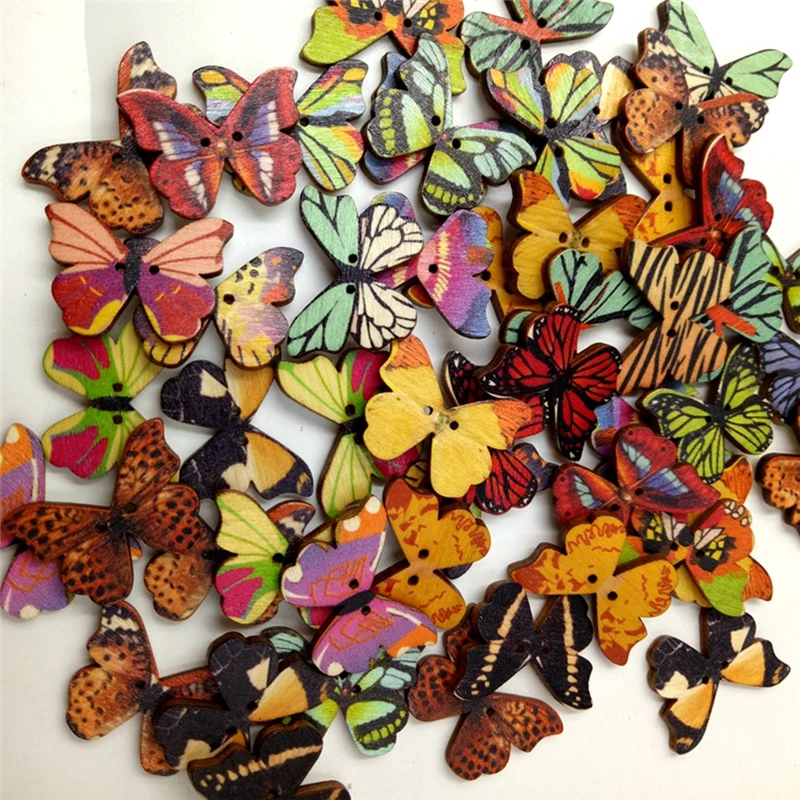 50 шт. 2 отверстия красочные деревянные пуговицы с бабочками Ручное шитье для