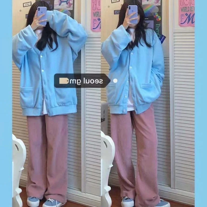 Женский повседневный уличный Топ Синий Свободный Тонкий для студентов