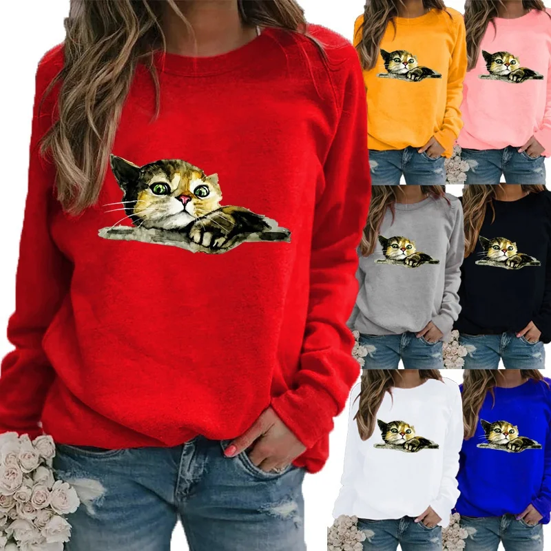 

Winter Lady Fashion Plus Size Long Sleeved Round Neck Floral Print Sweatshirt Women Casual Tops & Blouses Loose T Shirt