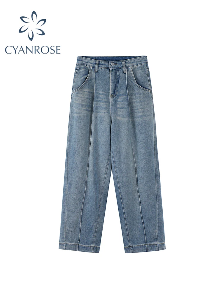 

Women's Straight Jeans Vintage High Street Oversize Loose Casual Denim Trousers Harajuku Washed Hip Hop BF Style Jean Pants New