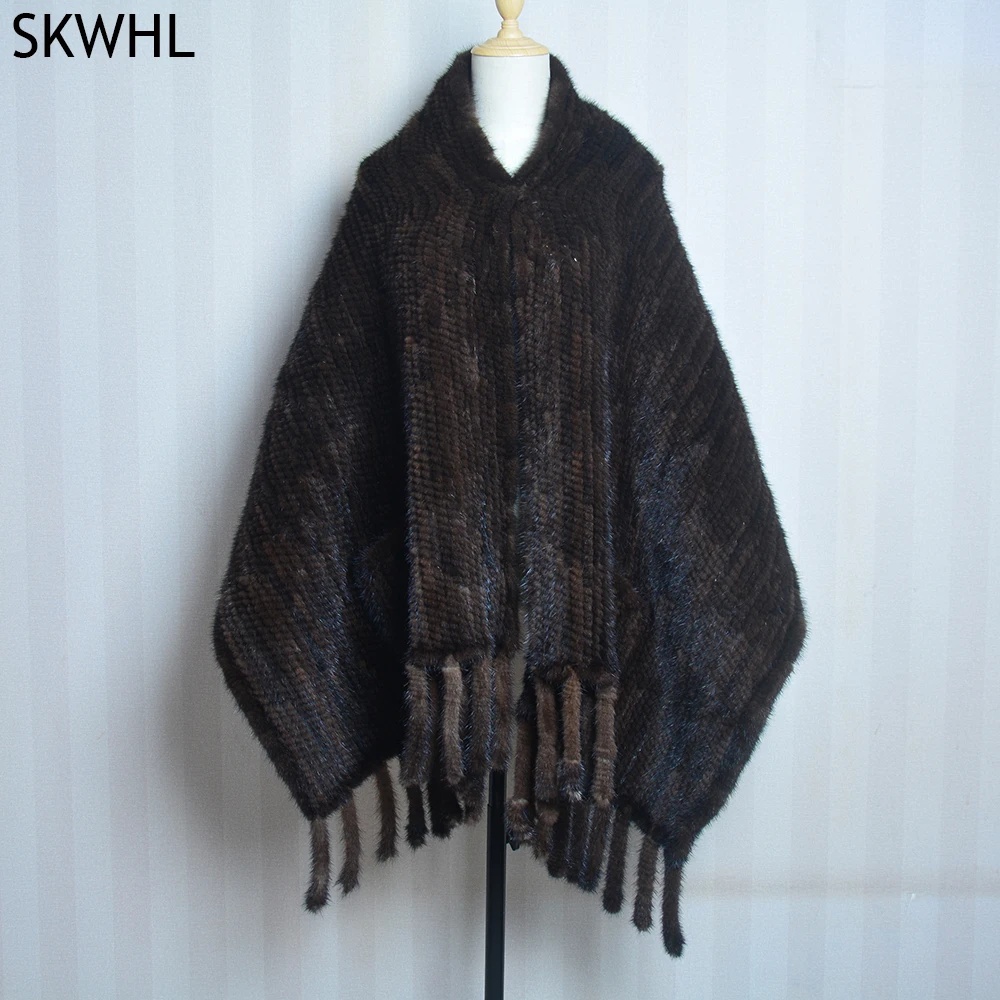 2022 Lady Luxury Authentic Mink Fur Shawl Scarf Winter 100%Natural Mink Fur Real Scarf Shawl Fashion Genuine Mink Fur Ponchos