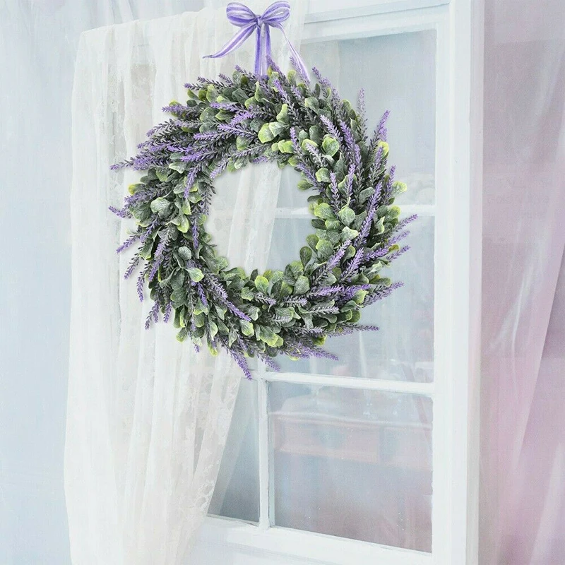 

Simulation Eucalyptus Wreath Flower Large Lavender Wreath Farmhouse Garland Front Door Wall Hanging For Wedding Home Decor