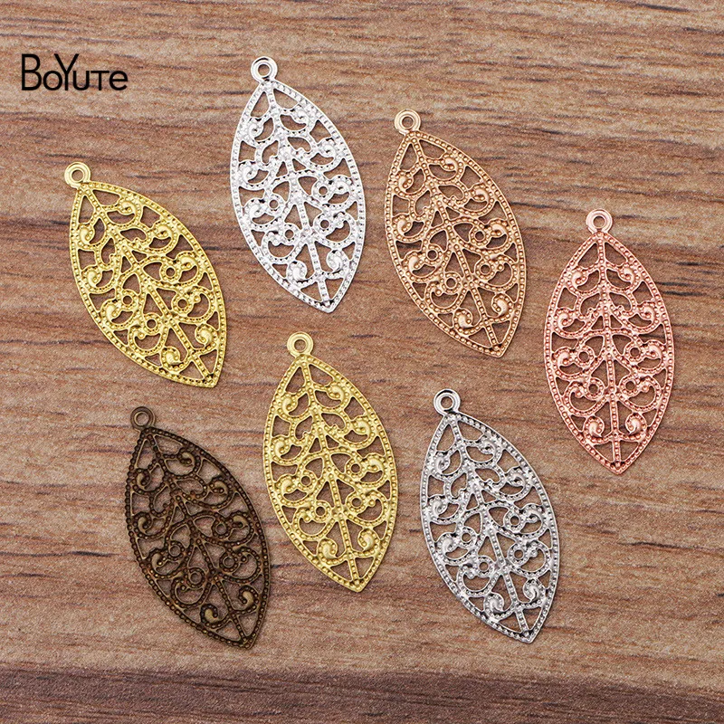 

BoYuTe (100 Pieces/Lot) 25*13MM Metal Brass Filigree Leaf Charms for Jewelry Making Diy Hand Made Materials Wholesale