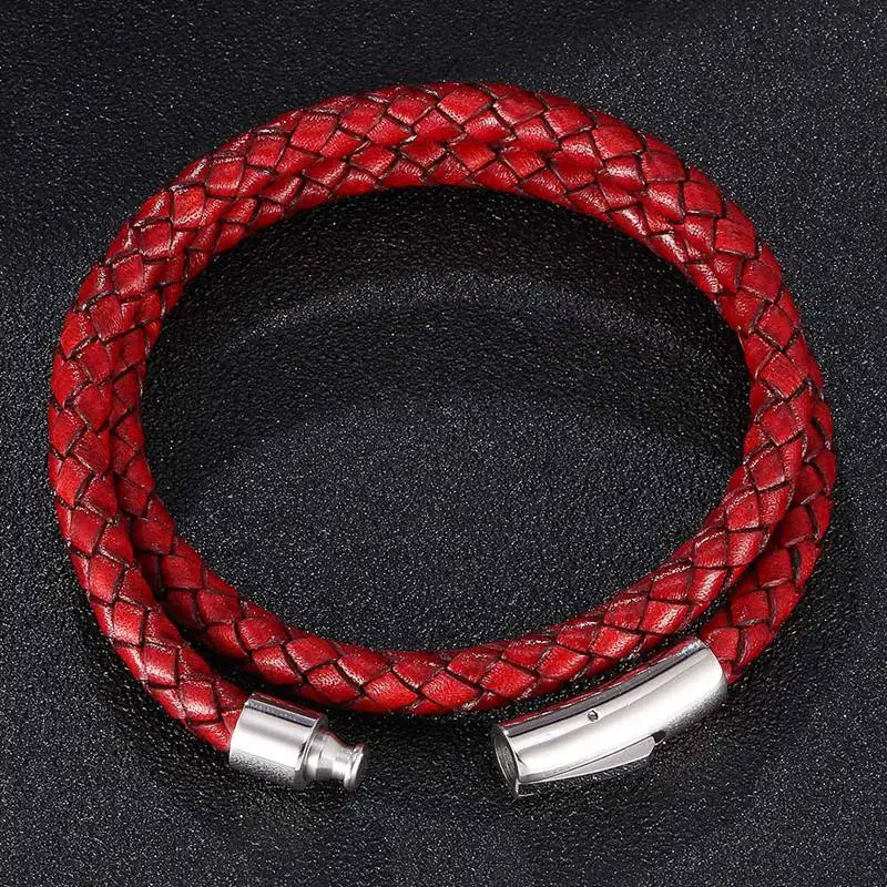Модный многослойный мужской и женский кожаный браслет со стальными защелками