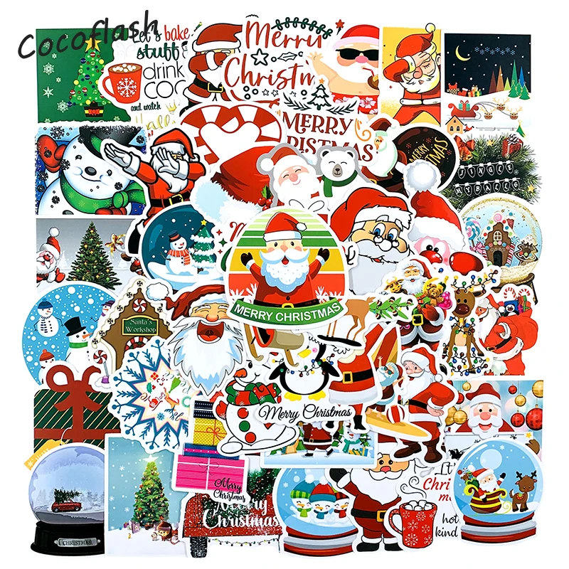 100pcs/pack Cartoon Christmas Stickers Elk Snowman Santa Sticker For DIY Motorcycle Luggage Phone Guitar Children