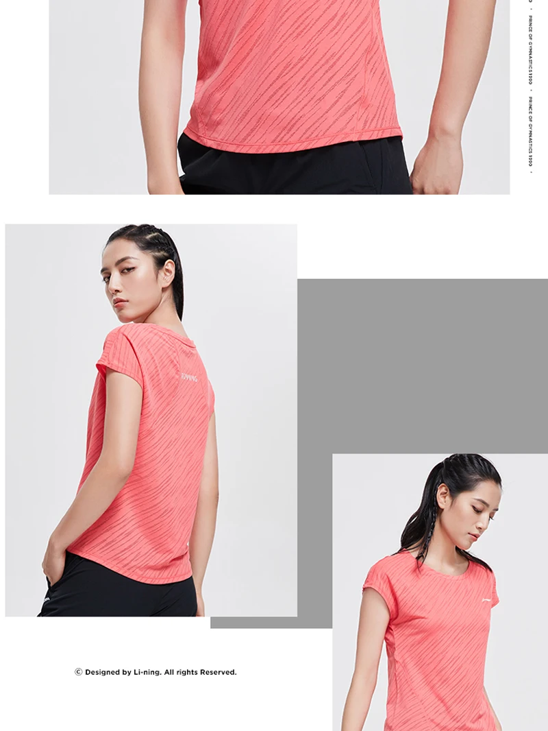 Li-Ning, женские футболки для бега, дышащие, короткий рукав, 91% полиэстер, 9% спандекс, подкладка, Спортивная футболка ATSP194 WTS1511