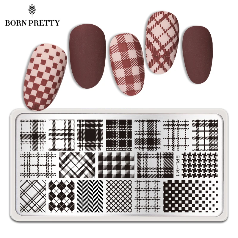 Born pretty 12*6 см Прямоугольник Ногтей Штамп Шаблон Проверяется Дизайн Плиты