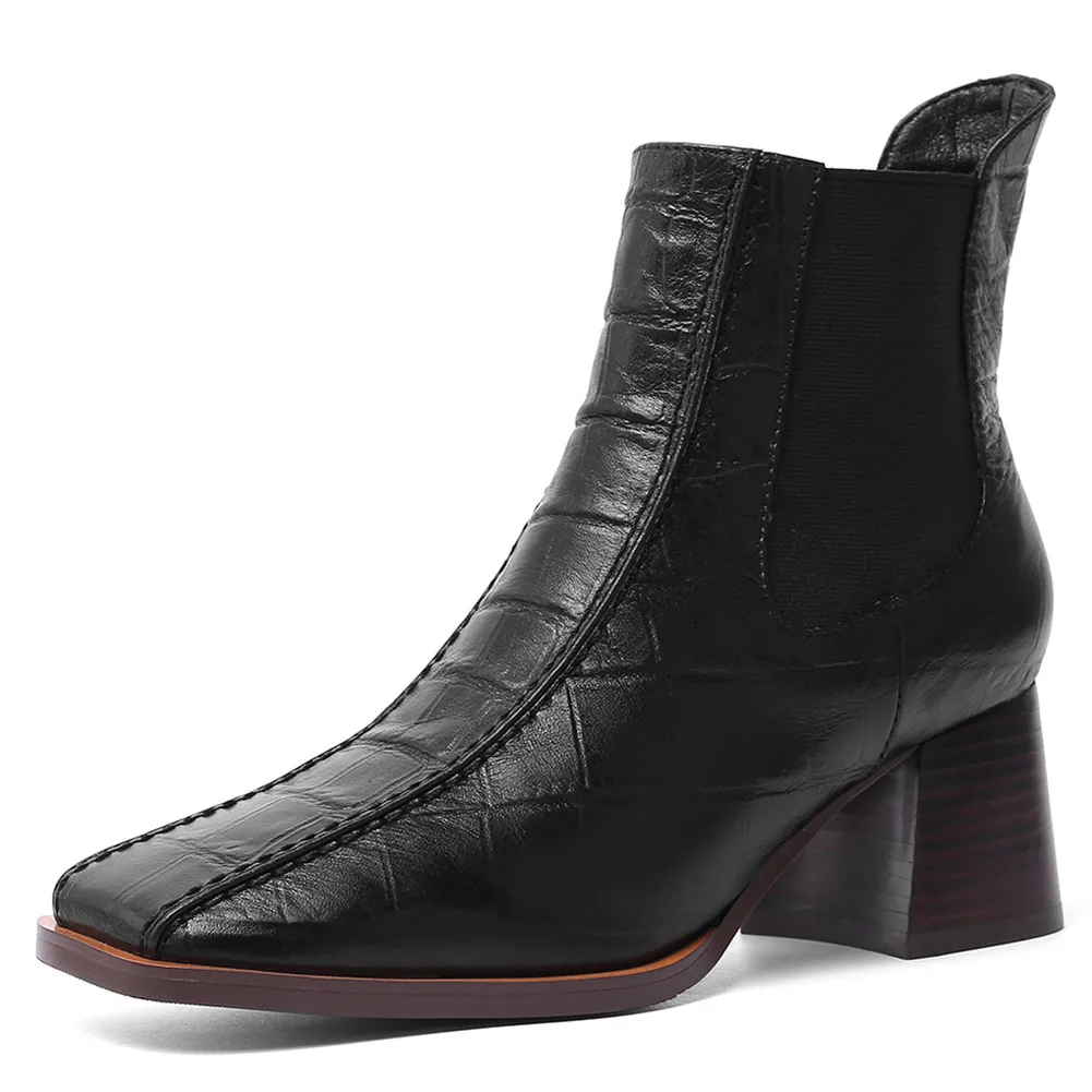 black style 1 BONJOMARISA/размеры 34-43; фирменные дизайнерские ботинки челси; качественные женские ботильоны из натуральной кожи; женская обувь года на не сужающемся книзу массивном каблуке - Цвет: black style 1