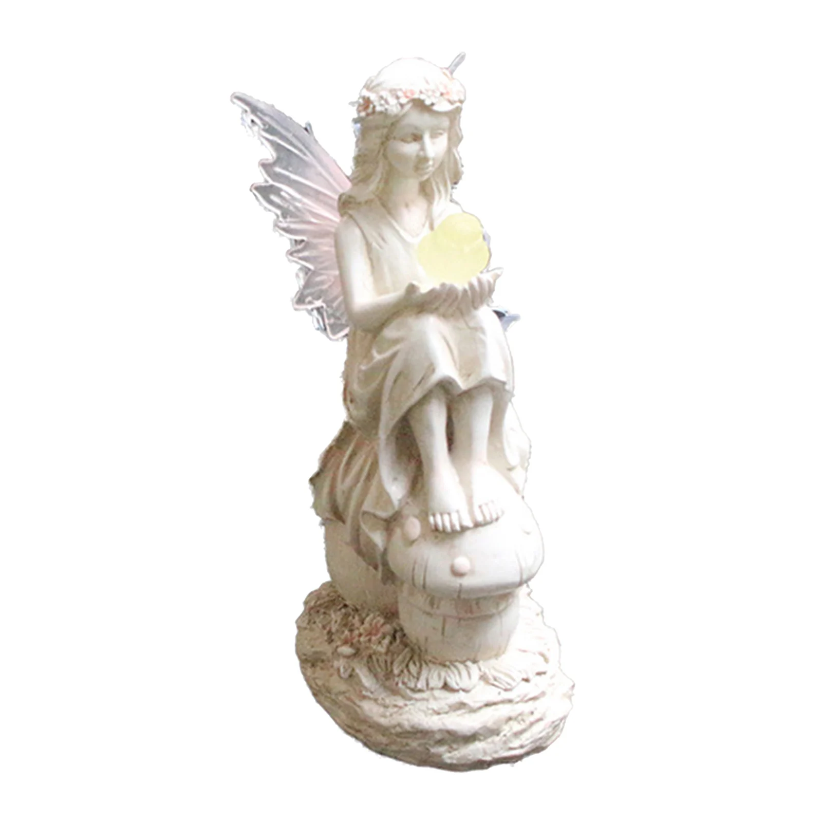 

Angel Sculpture Portrait Fairy with Wing Resin Solar Weatherproof Statue Ornaments Retro White Garden Bedroom Balcony Decor
