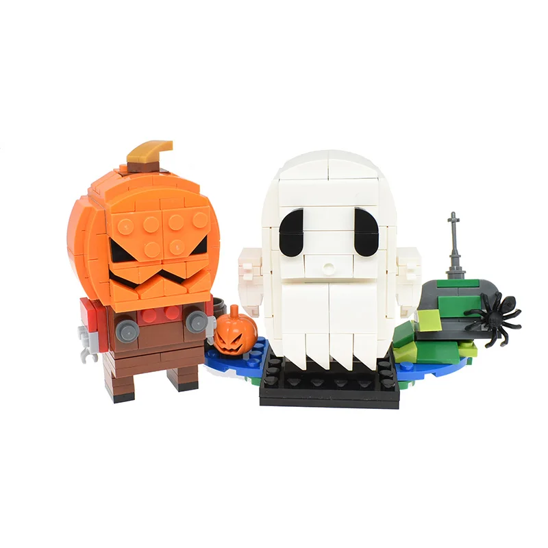

DIY MOC Halloween Pumpkin Man Ghost Domestic Part brickheadz Small Particle Building Block DIY Toys for children gifts