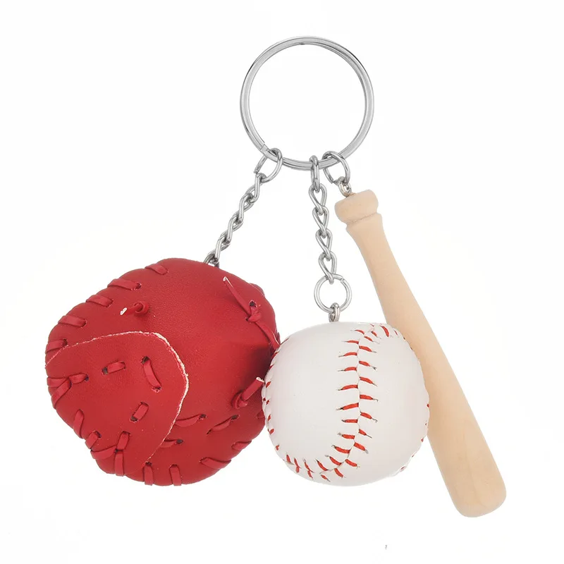 

Mini Three-piece Baseball Keychains Accessories Glove Wooden Bat Sports Car Key Chains Gift For Man Women Car Pendant Keyrings
