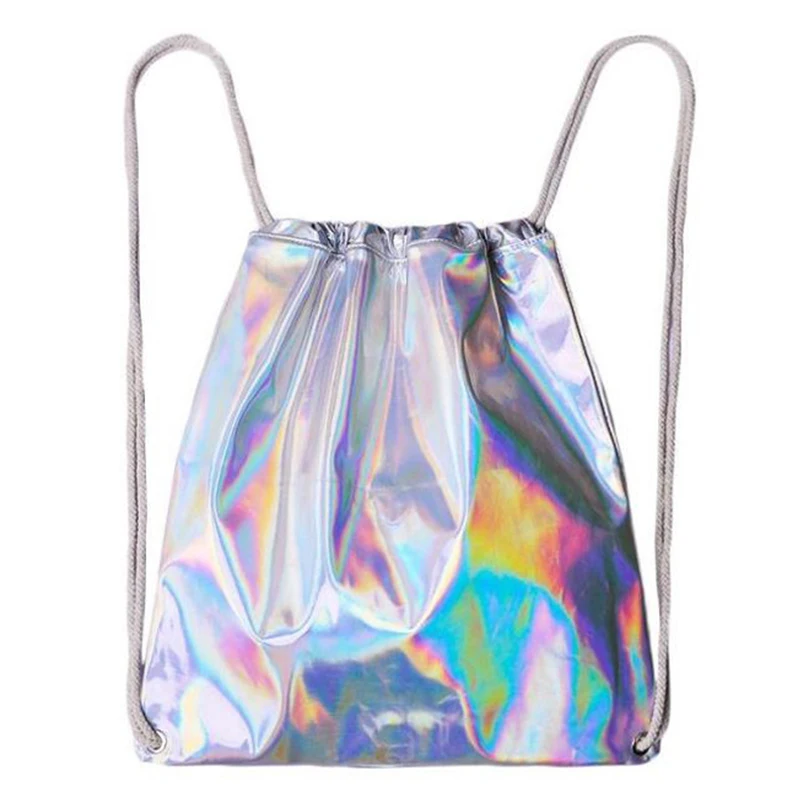 

2021 Spring New Arrival Laser PU Casual Silver Drawstring Backpack Bag Women Fashion BAGM6114