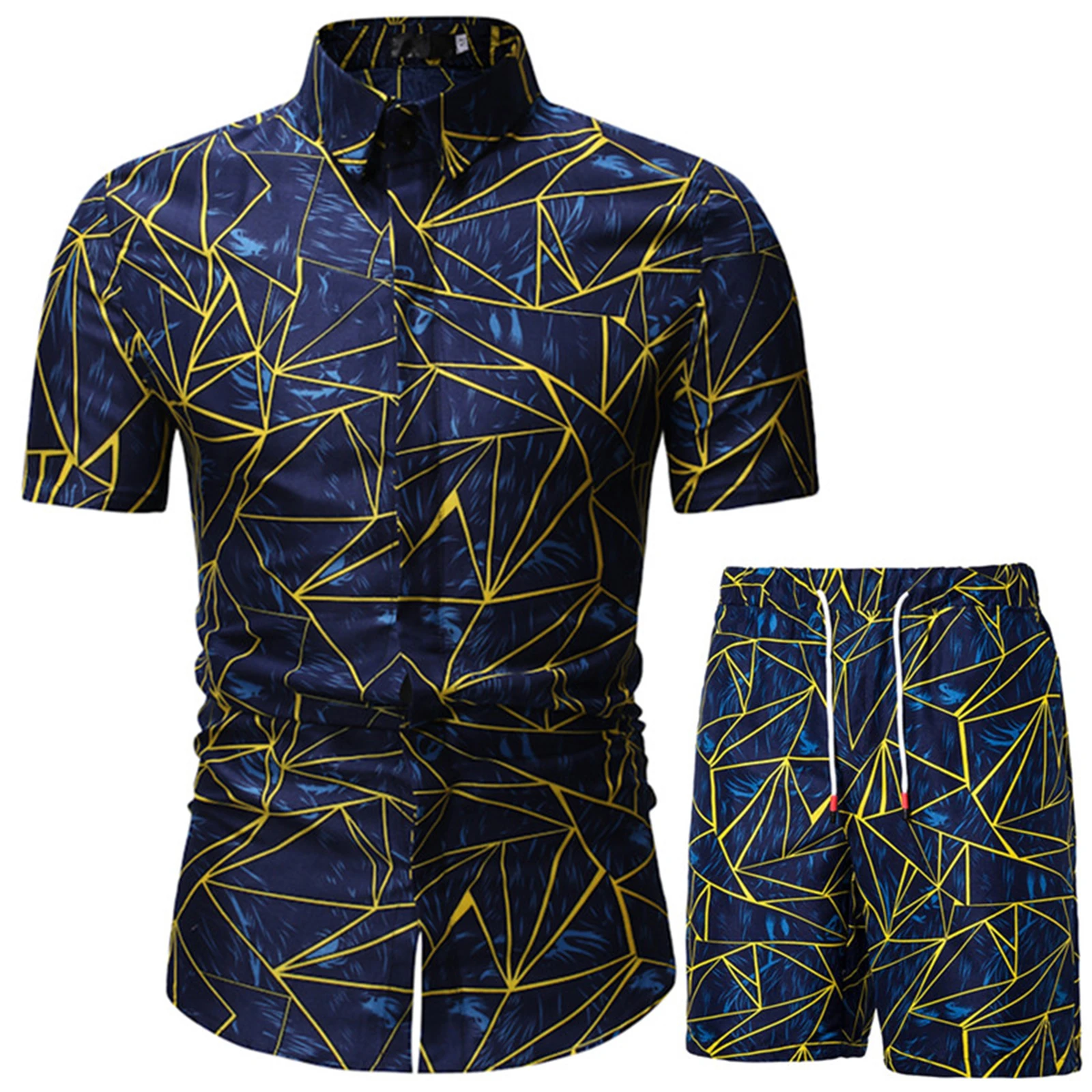 

Мужская пляжная одежда из 2 предметов, рубашка с коротким рукавом и воротником на пуговицах и шорты на шнурке для взрослых с принтом